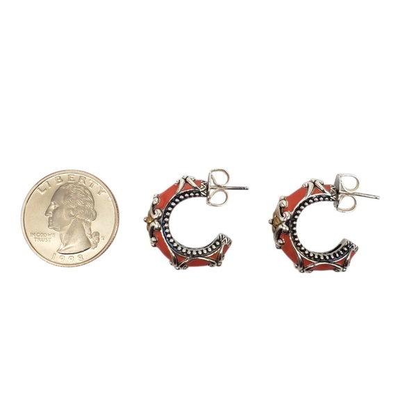Barbara Bixby Sterling Silver 18K. Coral Half Hoop Earring  Barbara Bixby Sterling Silver 18K. Coral Half Hoop Earring #21474